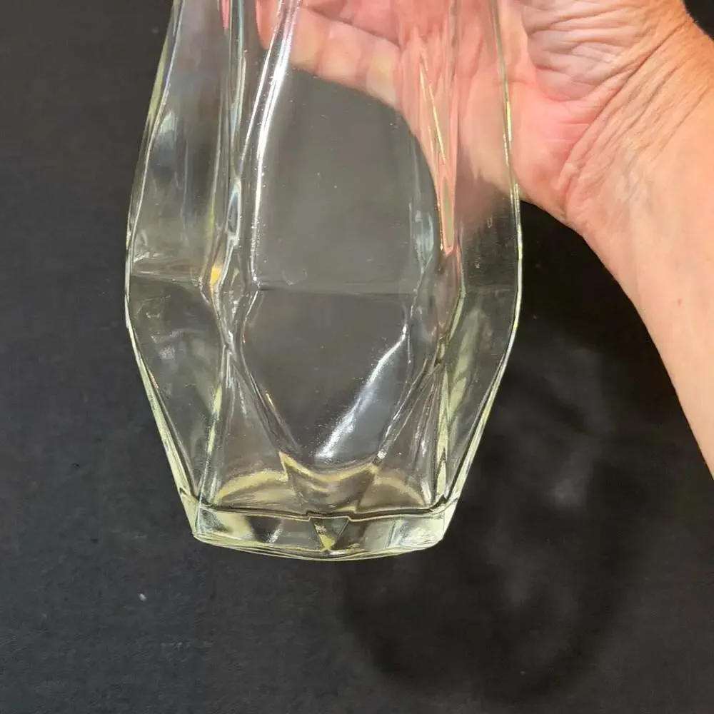 Vintage Clear Glass Faceted Hexagonal Decanter Bottle with Glass Stopper